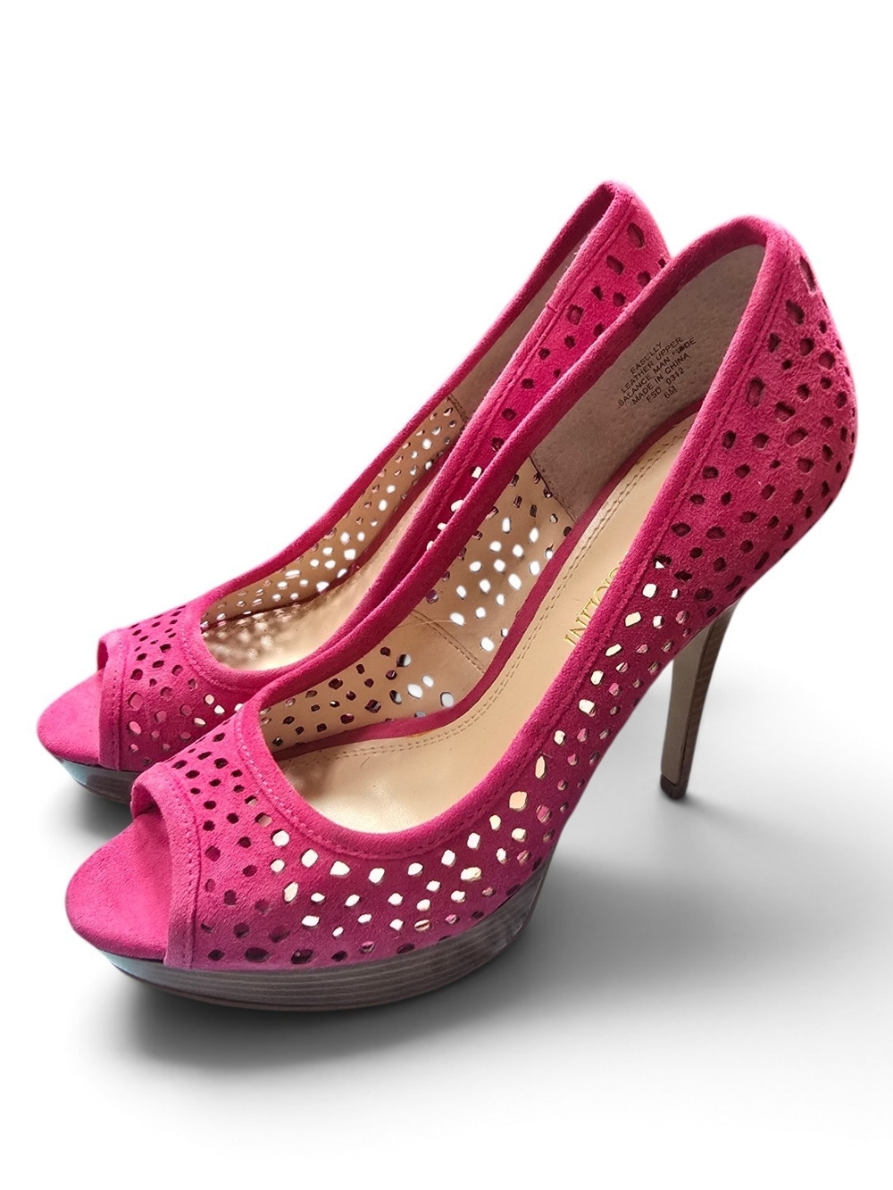 Enzo Angiolini Hot Pink Perforated Peep-Toe Suede Pumps